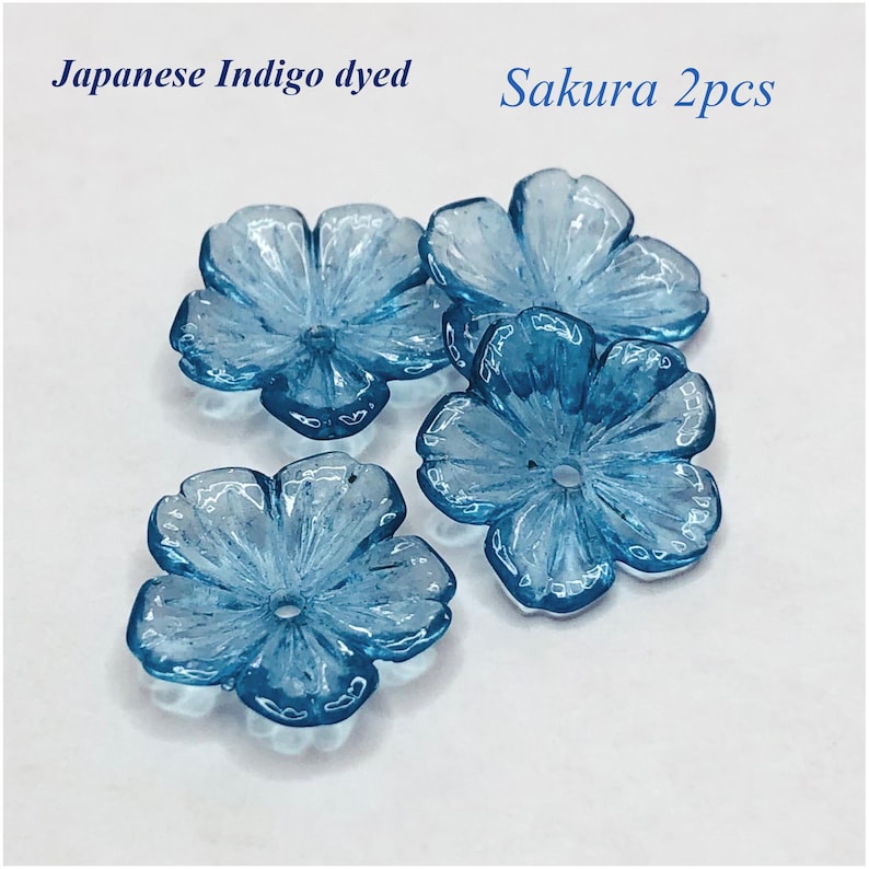 Indigo-Dyed Sakura Acrylic Beads